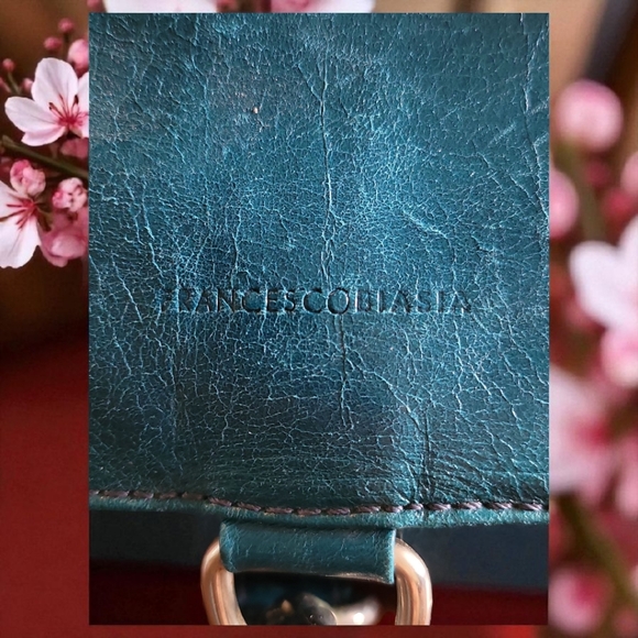 Vtg Francesco Biasia Teal Leather Hand Bag Purse Flap Lock Silver Hardware Italy - Picture 8 of 15